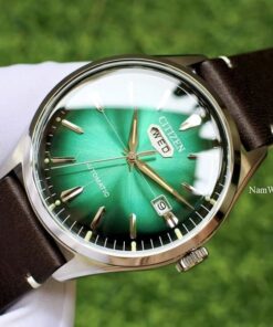 dong ho Citizen Automatic Curved Glass C7 Green Leather - NH8390-03X