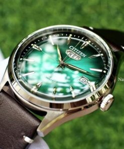 dong ho Citizen Automatic Curved Glass C7 Green Leather - NH8390-03X