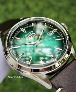 dong ho Citizen Automatic Curved Glass C7 Green Leather - NH8390-03X