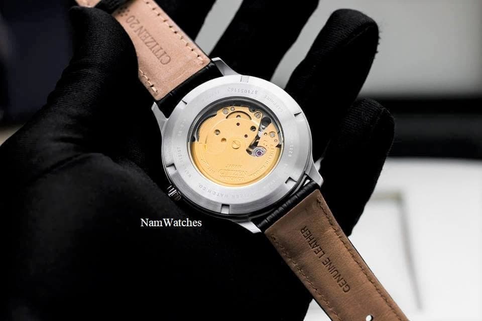 NJ0090-21L (7) dong ho Citizen Automatic Titanium Blue Leather - NJ0090-21L