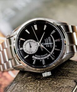 dong ho Seiko Presage Power Reserve Black Steel - SSA351J1