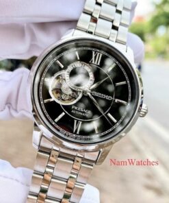 dong ho Seiko Presage Open Heart Black Steel - SSA367J1
