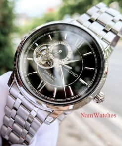 dong ho Seiko Presage Open Heart Black Steel - SSA367J1
