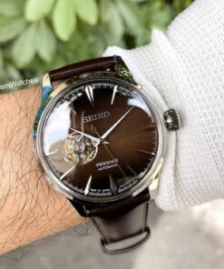 dong ho Seiko Presage Cocktail Open Heart Midnight Brown Leather - SSA407J1