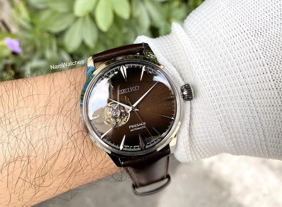 SSA407J1 (2) dong ho Seiko Presage Cocktail Open Heart Midnight Brown Leather - SSA407J1