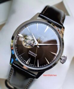 dong ho Seiko Presage Cocktail Open Heart Midnight Brown Leather - SSA407J1