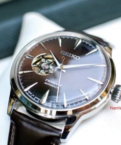 dong ho Seiko Presage Cocktail Open Heart Midnight Brown Leather - SSA407J1
