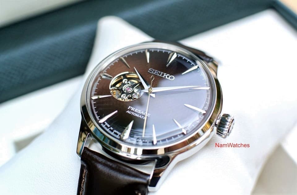SSA407J1 (6) dong ho Seiko Presage Cocktail Open Heart Midnight Brown Leather - SSA407J1