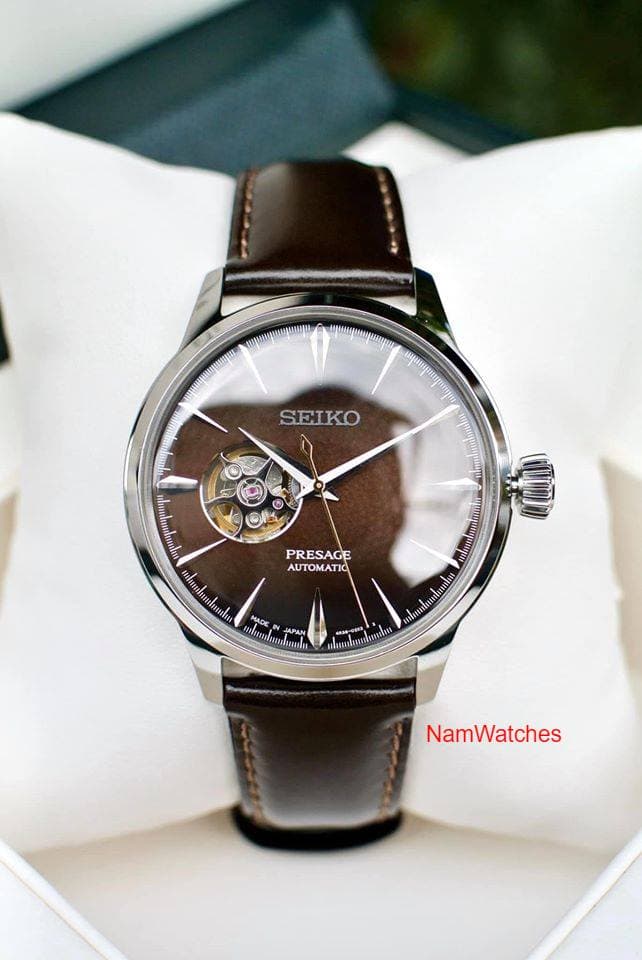 SSA407J1 (9) dong ho Seiko Presage Cocktail Open Heart Midnight Brown Leather - SSA407J1