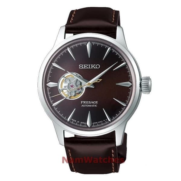 SSA407J1 dong ho Seiko Presage Cocktail Open Heart Midnight Brown Leather - SSA407J1