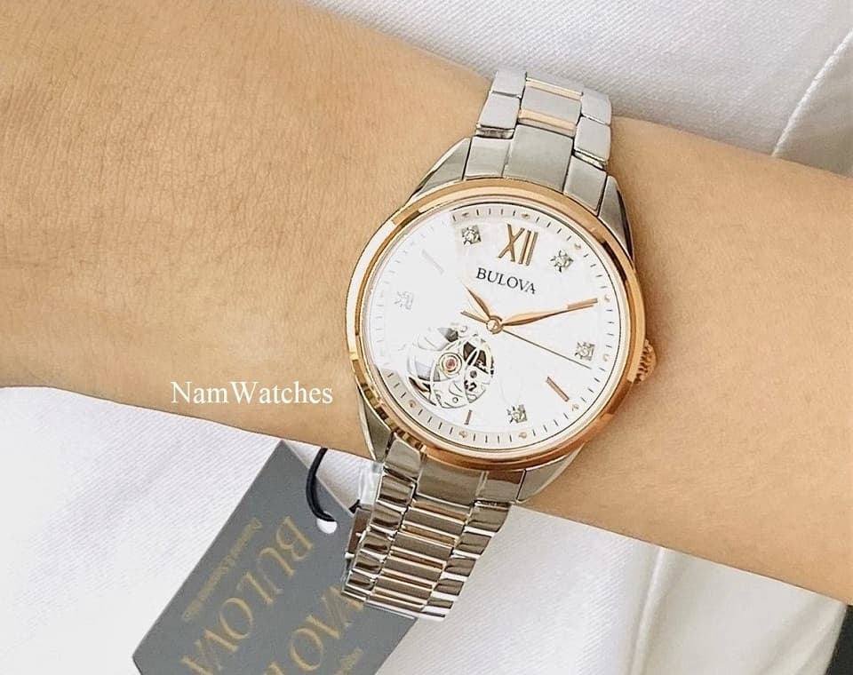 98P170 (2) dong ho Bulova Open Heart Ladies Demi Rose Gold - 98P170