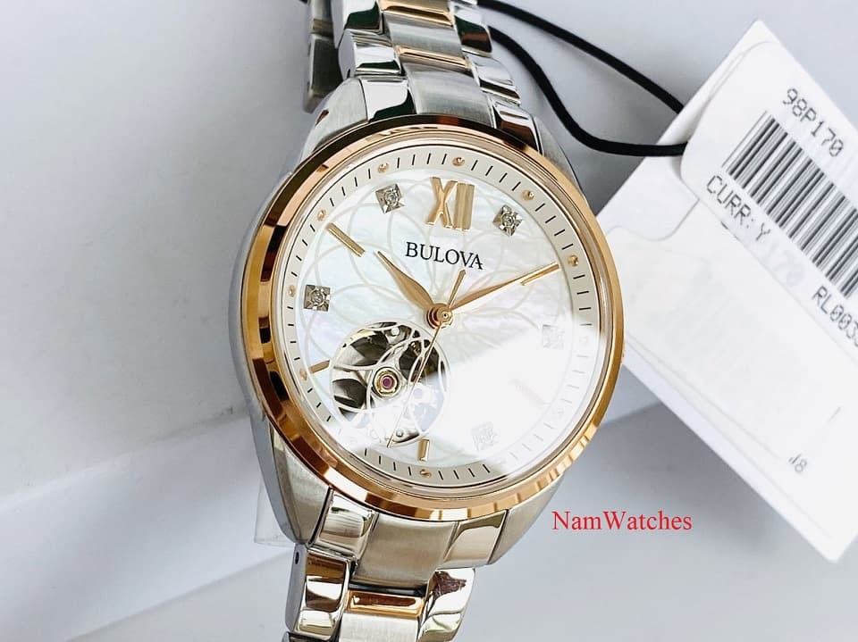 98P170 (6) dong ho Bulova Open Heart Ladies Demi Rose Gold - 98P170