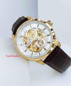 dong ho Bulova Sutton Skeleton Gold Leather - 97A138