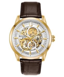 dong ho Bulova Sutton Skeleton Gold Leather - 97A138