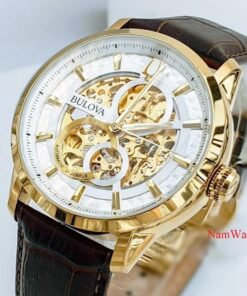 dong ho Bulova Sutton Skeleton Gold Leather - 97A138