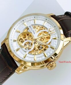 dong ho Bulova Sutton Skeleton Gold Leather - 97A138